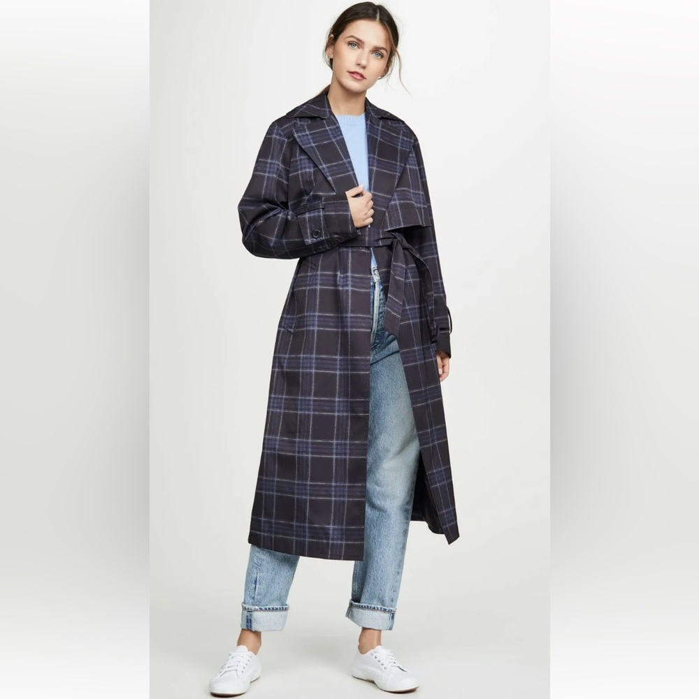 VINCE PLAID TRENCH COAT MAXI with Storm Flap - Picture 10 of 13